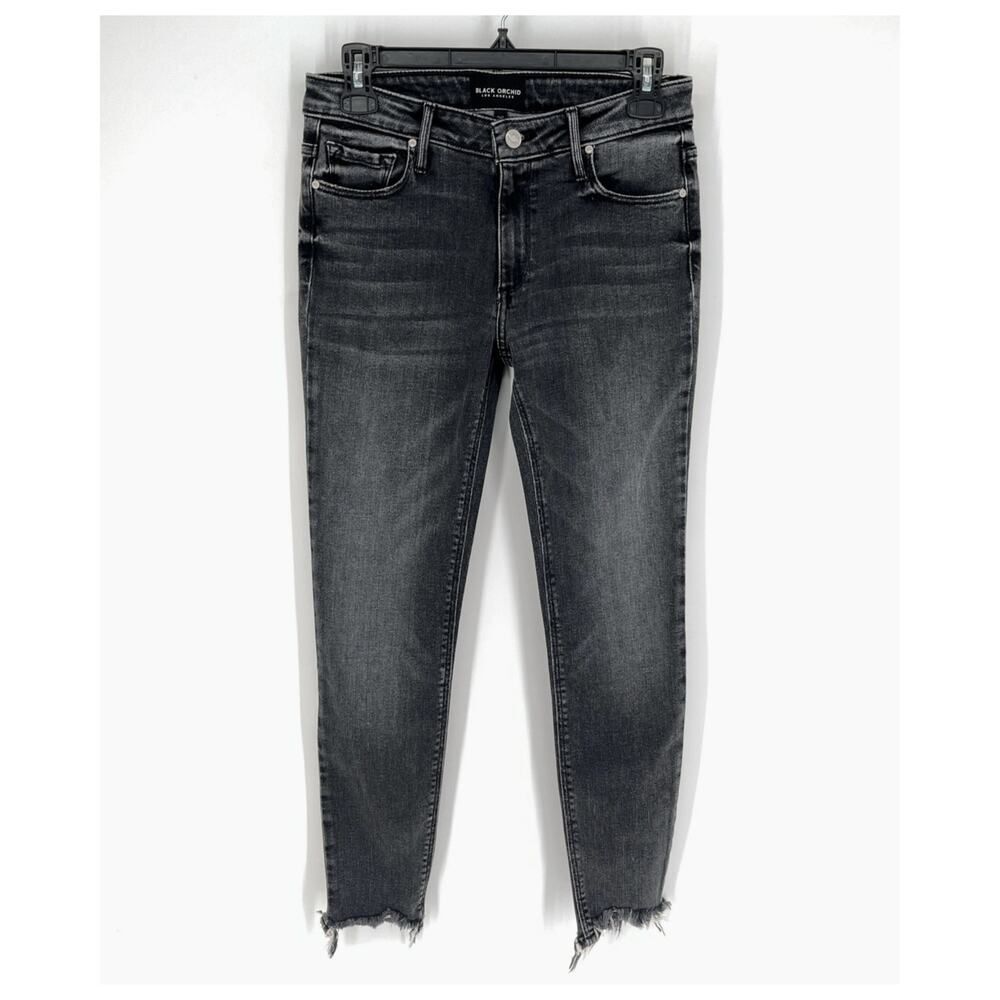Black Orchid Denim NEW Luxury Soft Jude Mid Rise Crop Jeans 26 Black Chewed Hem
